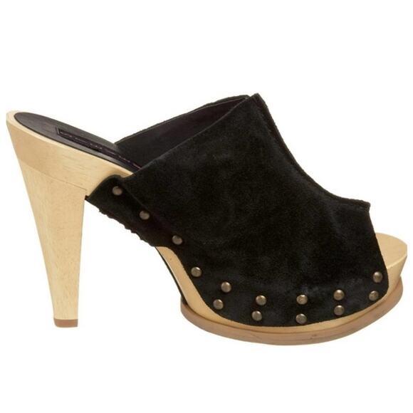 STEVEN by Steve Madden Black Suede Studded Barc High Heel Clogs Sz 9B - Picture 1 of 14